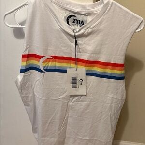 Zyia Active White Tank Top with Rainbow Stripes- NWT